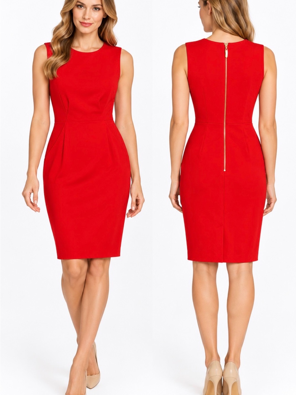 Donna Karan New York Red Sleeveless Sheath Dress Size 10 & 14